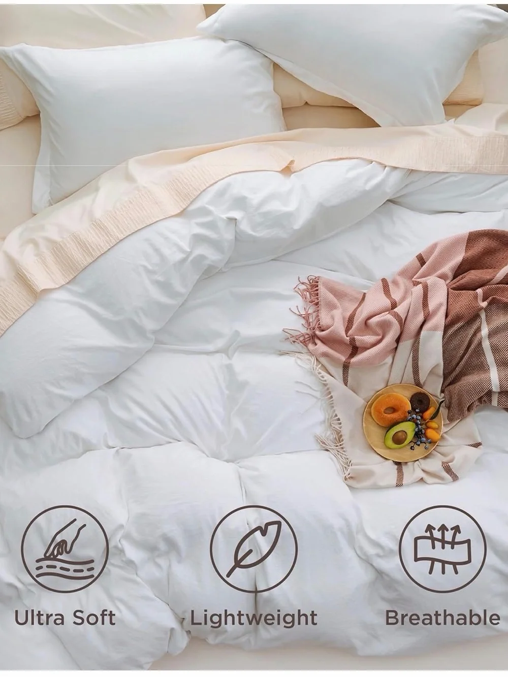 White Oversized King Duvet Cover - 3 Pieces Prewashed Cotton-Like Extra Soft